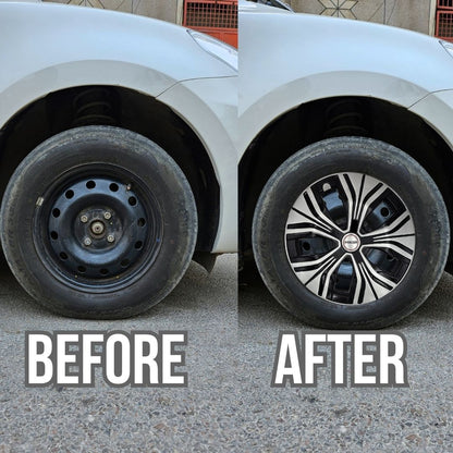 PRIGAN SIGNATURE BLACK SILVER WHEEL COVER  (Set of 4)  AVAILABLE IN 14,15 INCH