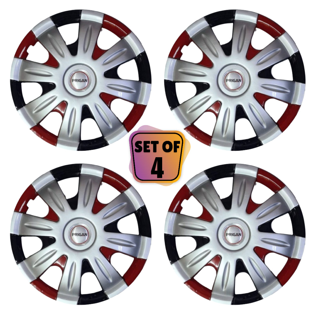 PRIGAN SONEX SILVER BLACK RED WHEEL COVER  (Set of 4)  AVAILABLE IN 13 INCH