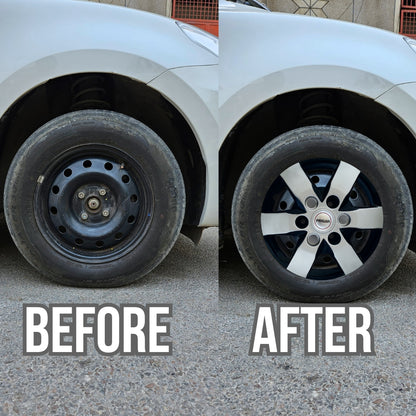 PRIGAN TAVERA 15 INCH SILVER BLACK WHEEL COVER  (Set of 4)  AVAILABLE IN 15 INCH SPECIALLY DESIGNED TO FIT ON TAVERA ONLY