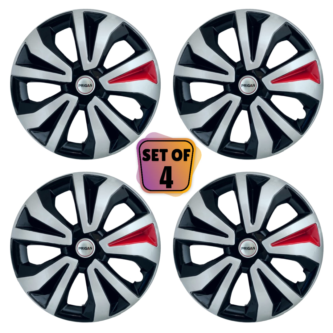 PRIGAN TIAGO TYPE-1 14 INCH SILVER BLACK RED WHEEL COVER  (Set of 4)  AVAILABLE IN 14 INCH