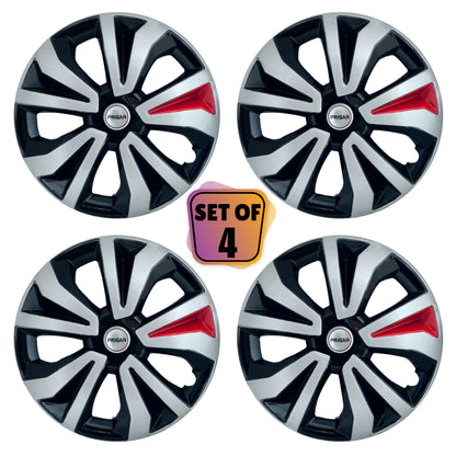 PRIGAN TIAGO TYPE-1 14 INCH SILVER BLACK RED WHEEL COVER  (Set of 4)  AVAILABLE IN 14 INCH