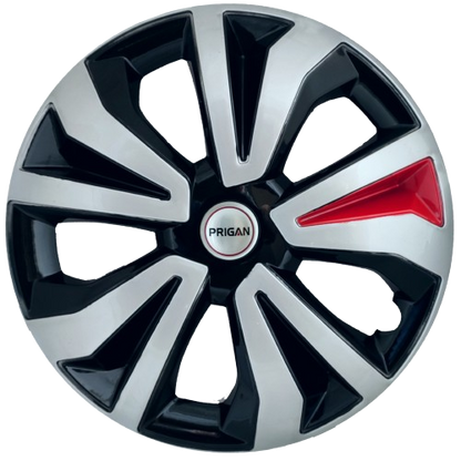 PRIGAN TIAGO TYPE-1 14 INCH SILVER BLACK RED WHEEL COVER  (Set of 4)  AVAILABLE IN 14 INCH