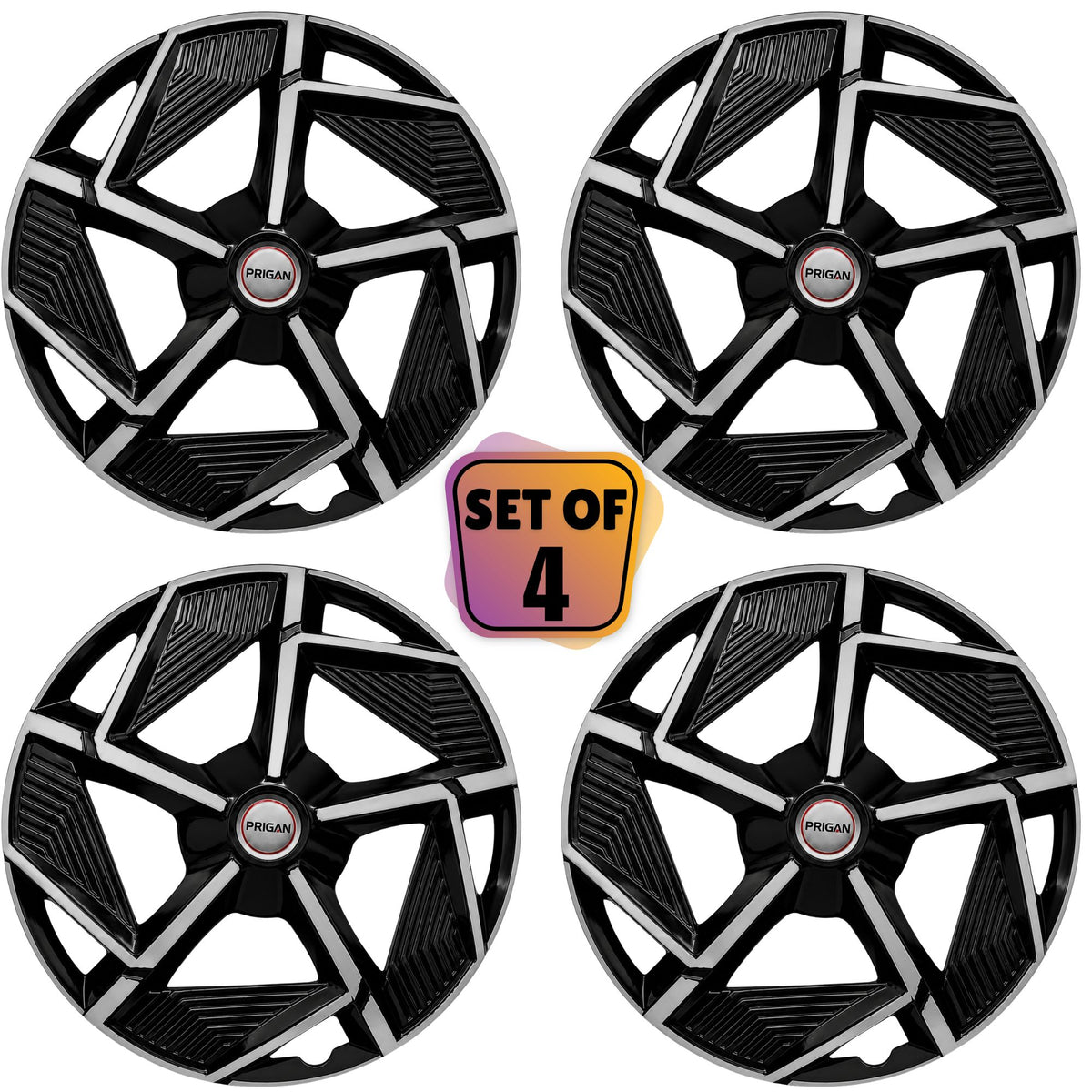 PRIGAN RANGER 14 INCH SILVER BLACK WHEEL COVER  (Set of 4)  AVAILABLE IN 14 INCH