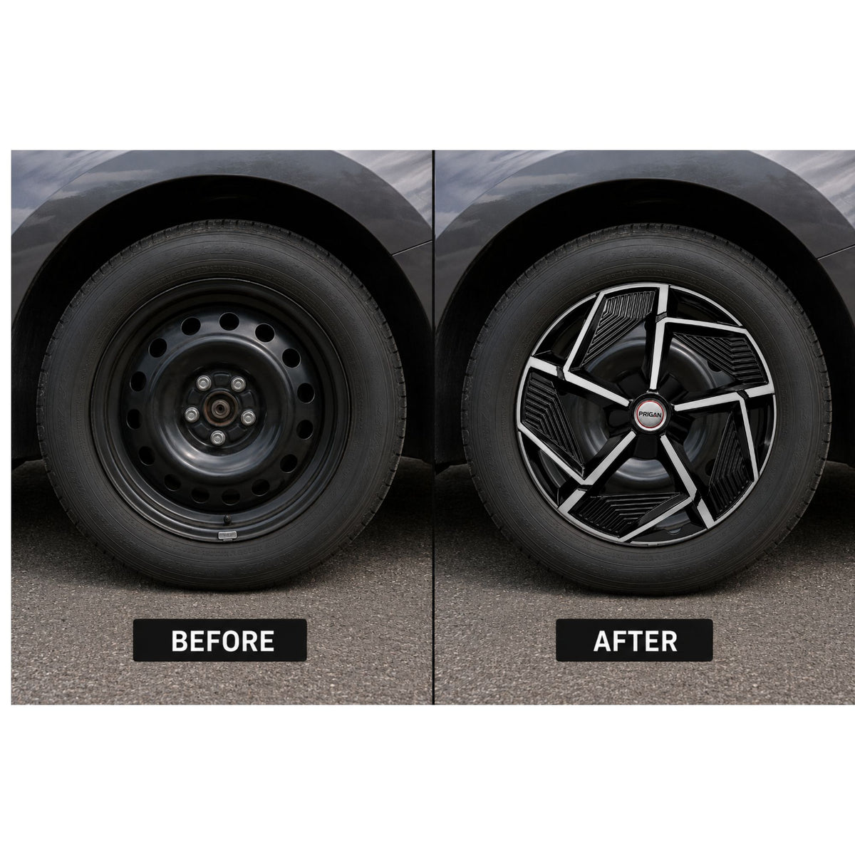 PRIGAN RANGER 14 INCH SILVER BLACK WHEEL COVER  (Set of 4)  AVAILABLE IN 14 INCH