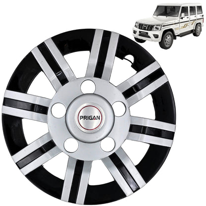 PRIGAN WHEEL COVER FOR BOLERO AND FORCE TYPE-4 15 INCH SILVER BLACK WHEEL CAP  (Set of 4)  AVAILABLE IN 15 INCH