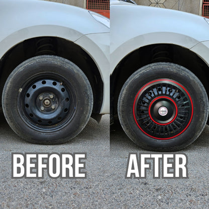 PRIGAN VINTAGE INCH BLACK RED WHEEL COVER  (Set of 4)  AVAILABLE IN 13,14 INCH