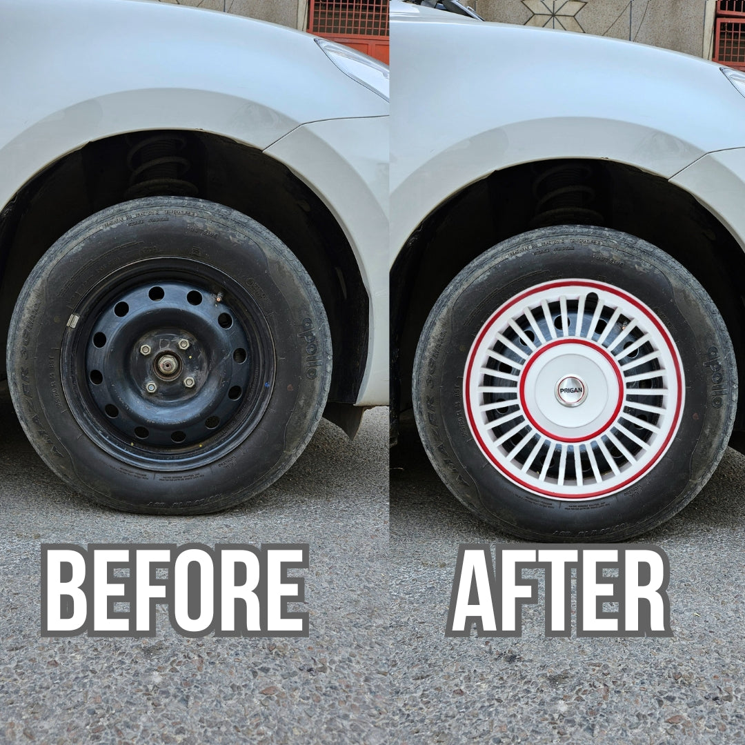 PRIGAN VINTAGE INCH WHITE RED WHEEL COVER  (Set of 4)  AVAILABLE IN 13,14 INCH