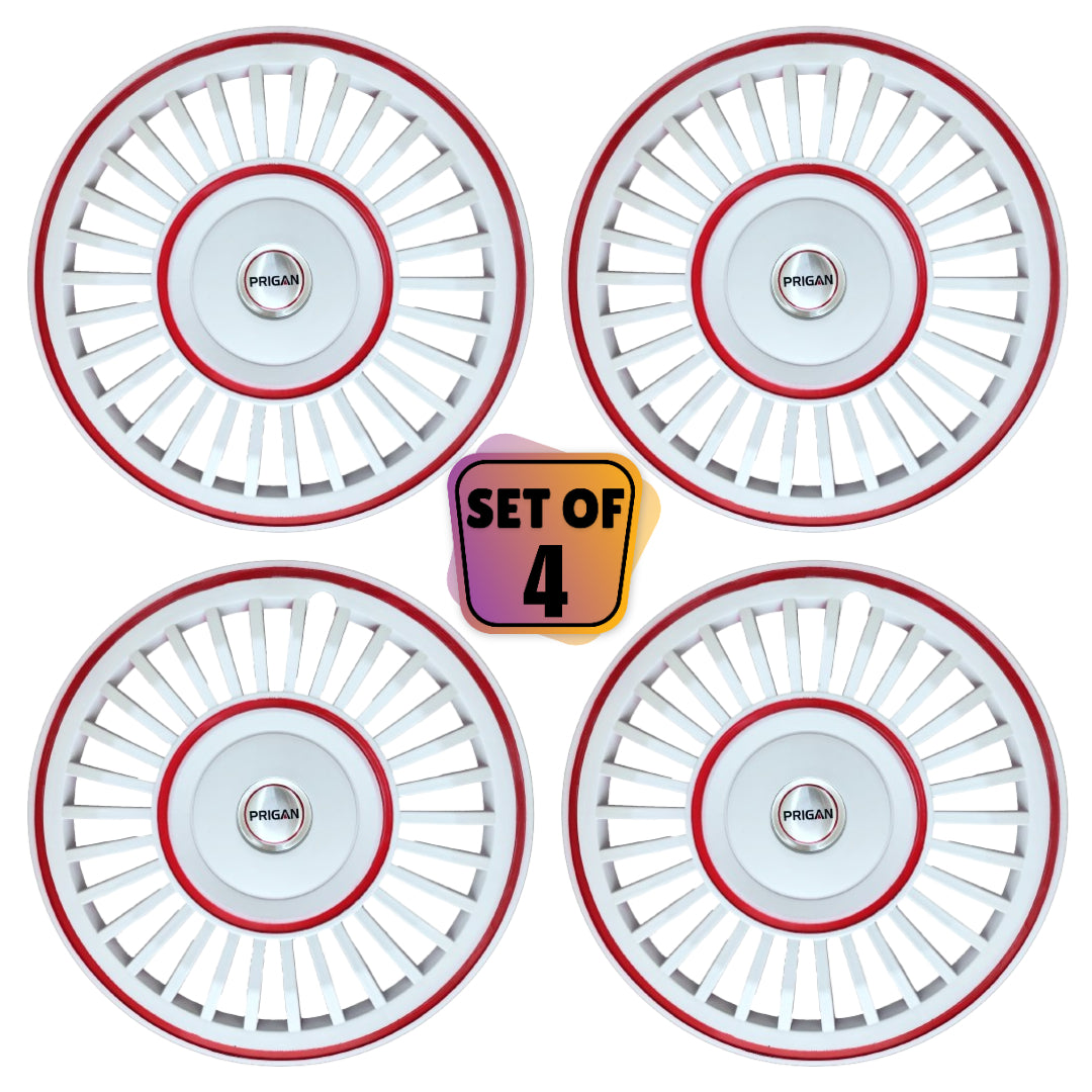 PRIGAN VINTAGE INCH WHITE RED WHEEL COVER  (Set of 4)  AVAILABLE IN 13,14 INCH