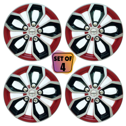 PRIGAN VISION BLACK SILVER RED WHEEL COVER  (Set of 4)  AVAILABLE IN 12,13,14,15,16  INCH