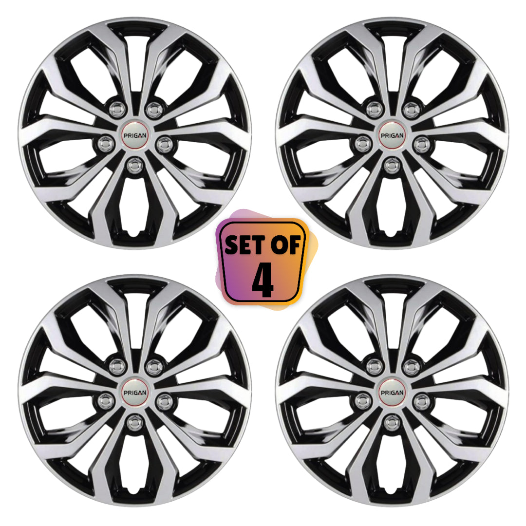 PRIGAN VISION BLACK SILVER WHEEL COVER  (Set of 4)  AVAILABLE IN 12,13,14,15,16,17  INCH