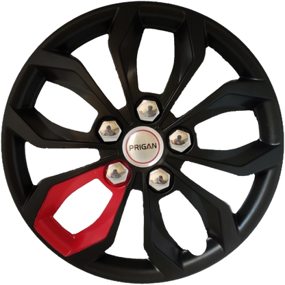 PRIGAN VISION 12 INCH BLACK RED SINGLE WHEEL COVER  (Set of 4)  AVAILABLE IN 12,13,14,15,16 INCH