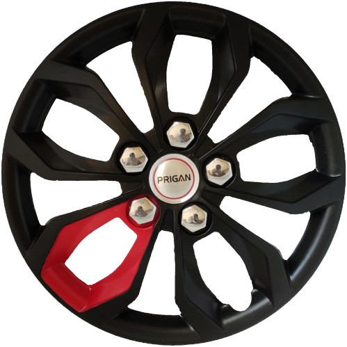 PRIGAN VISION 12 INCH BLACK RED SINGLE WHEEL COVER  (Set of 4)  AVAILABLE IN 12,13,14,15,16 INCH