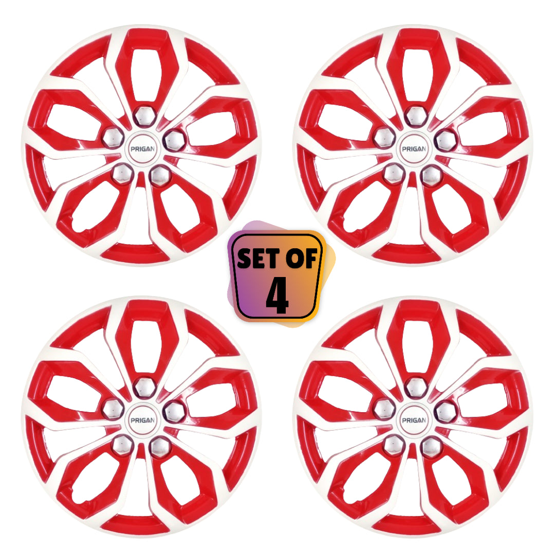 PRIGAN VISION WHITE RED WHEEL COVER  (Set of 4)  AVAILABLE IN 12,13,14,15,16 INCH