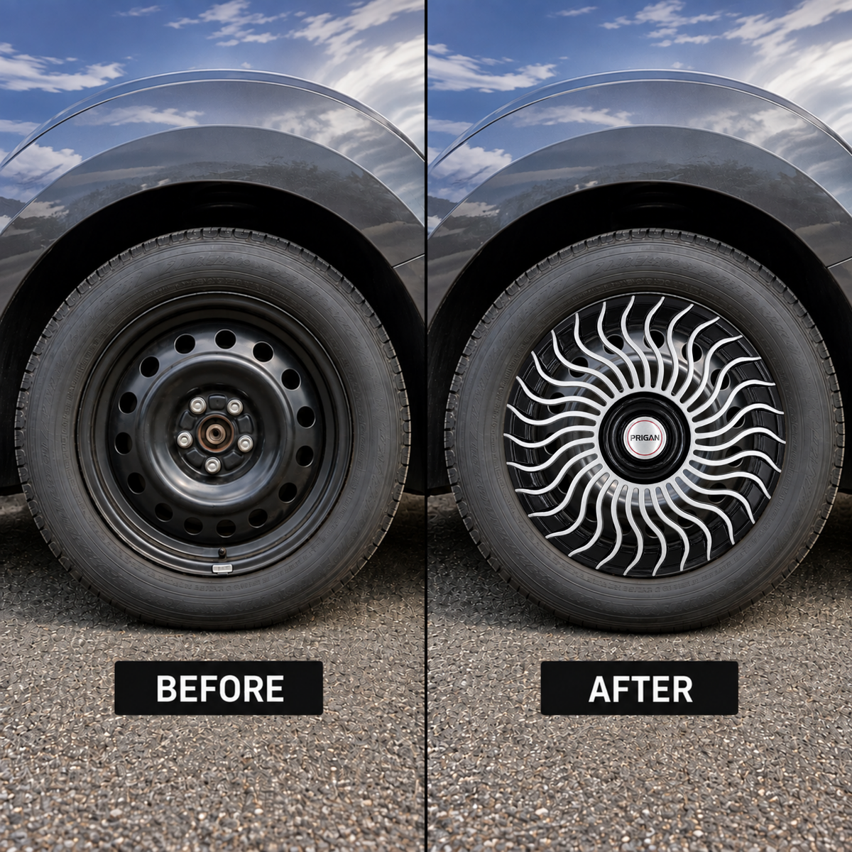 PRIGAN VENOM SILVER BLACK WHEEL COVER  (Set of 4)  AVAILABLE IN 13,14,15 INCH