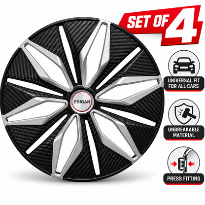 PRIGAN GLOCK SILVER BLACK WHEEL COVER (Set of 4)  AVAILABLE IN 13,14,15 INCH