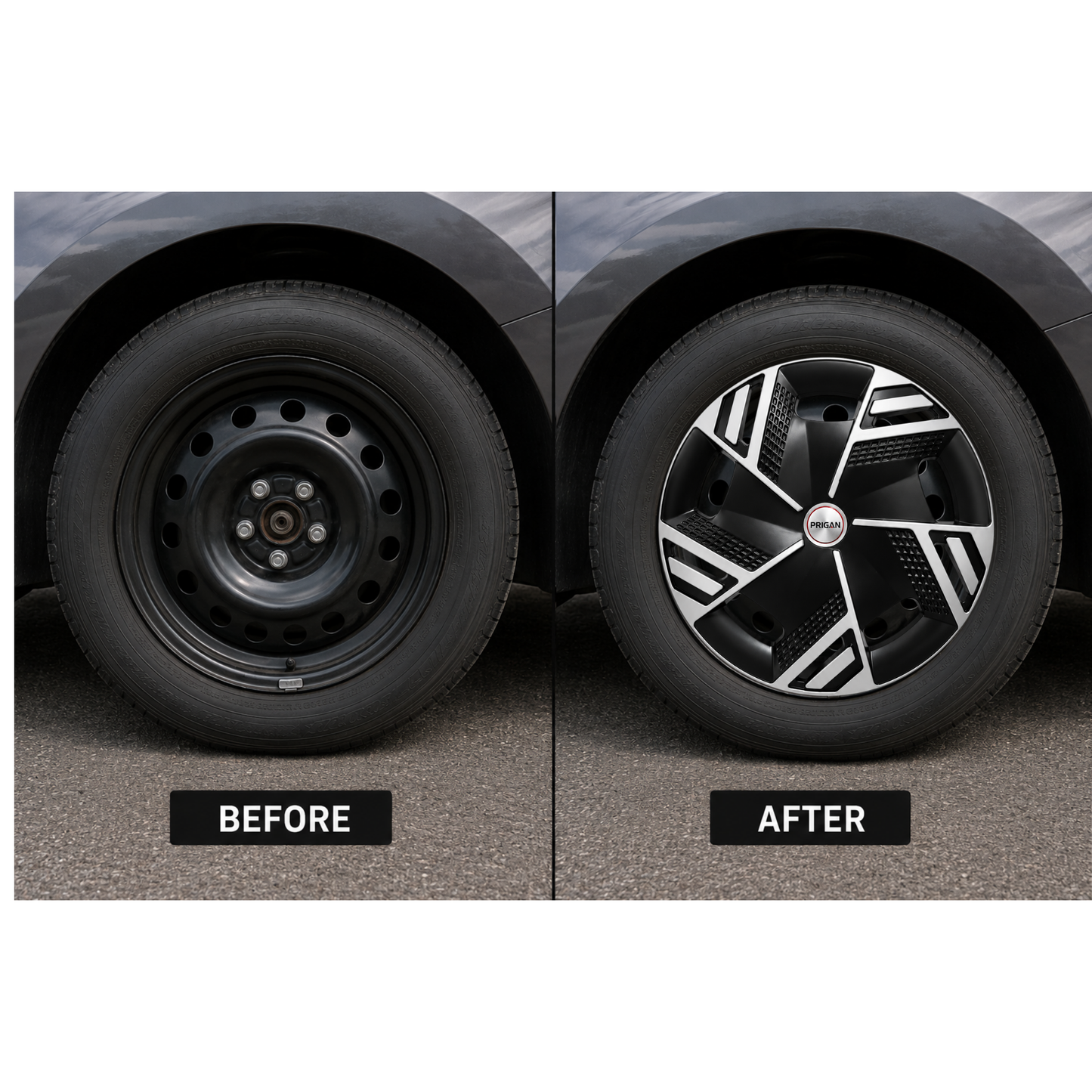 PRIGAN NITRO BLACK SILVER WHEEL COVER  (Set of 4)  AVAILABLE IN 14,15,16 INCH
