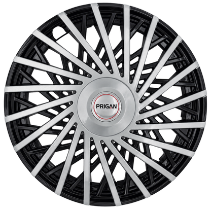 PRIGAN SATIN SILVER BLACK WHEEL COVER (Set of 4)  AVAILABLE IN 13,14,15 INCH