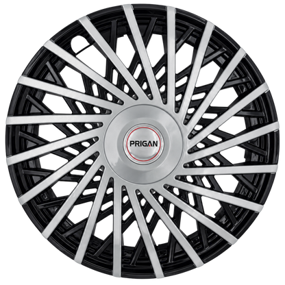 PRIGAN SATIN SILVER BLACK WHEEL COVER (Set of 4)  AVAILABLE IN 13,14,15 INCH