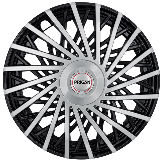 PRIGAN SATIN SILVER BLACK WHEEL COVER (Set of 4)  AVAILABLE IN 13,14,15 INCH