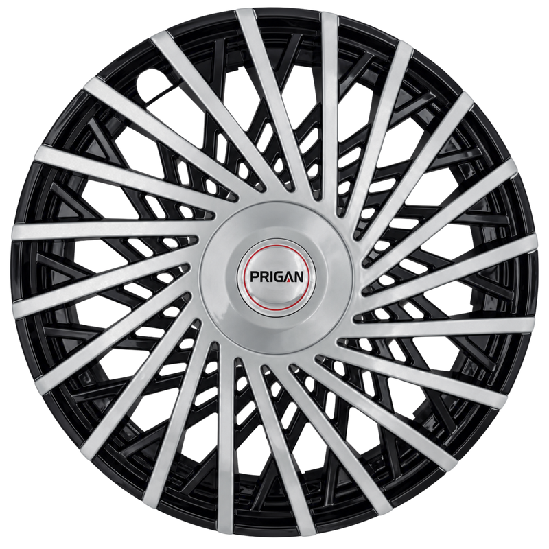 PRIGAN SATIN SILVER BLACK WHEEL COVER (Set of 4)  AVAILABLE IN 13,14,15 INCH