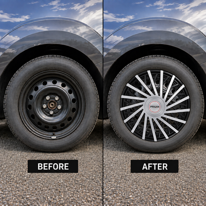PRIGAN SATIN SILVER BLACK WHEEL COVER (Set of 4)  AVAILABLE IN 13,14,15 INCH