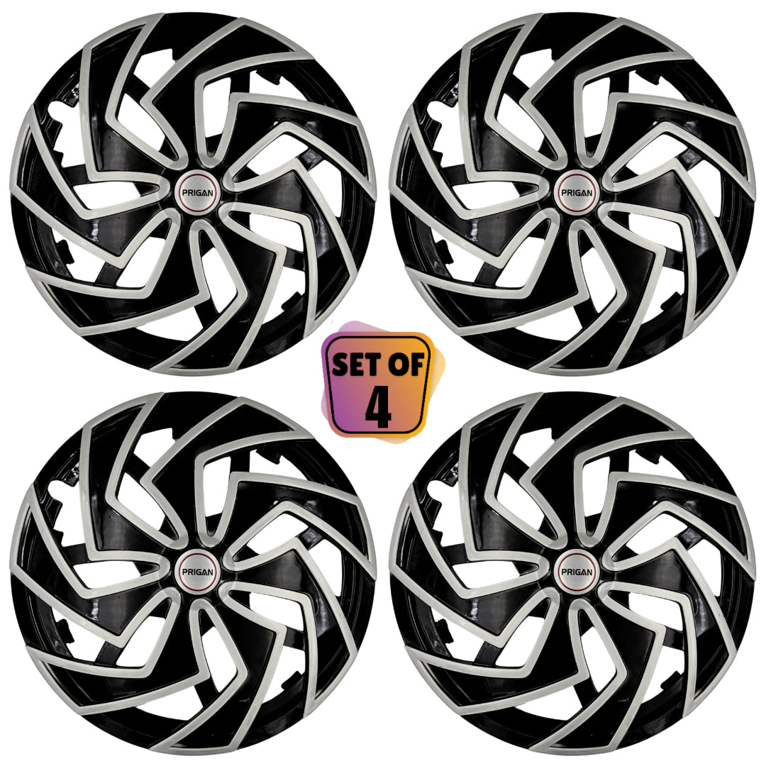 PRIGAN SPIDER BLACK SILVER WHEEL COVER  (Set of 4)  AVAILABLE IN 14,15,16 INCH