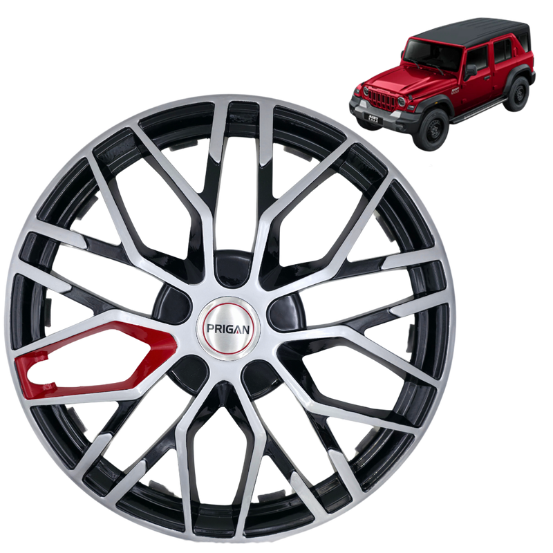 PRIGAN THAR ROXX 18 INCH SILVER BLACK RED WHEEL COVER SPECIALLY DESIGNED FOR BASE MODEL MX1 AND MX3 VARIANT (LIMITED STOCK)